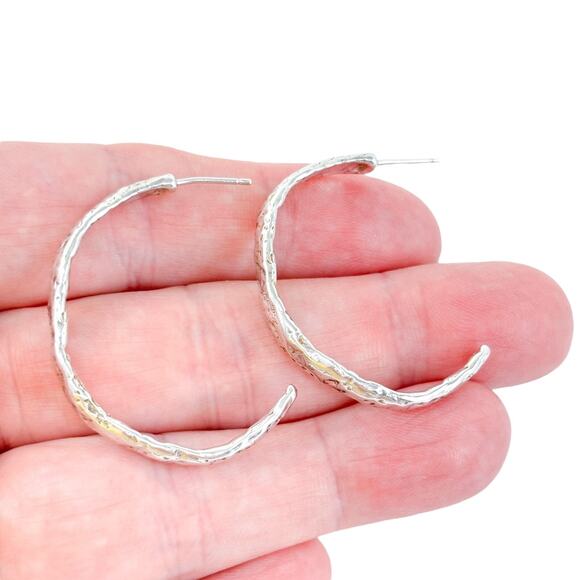 Vintage Sterling Silver 925 Textured Finish 1/2 Hoop Earrings - Picture 1 of 7